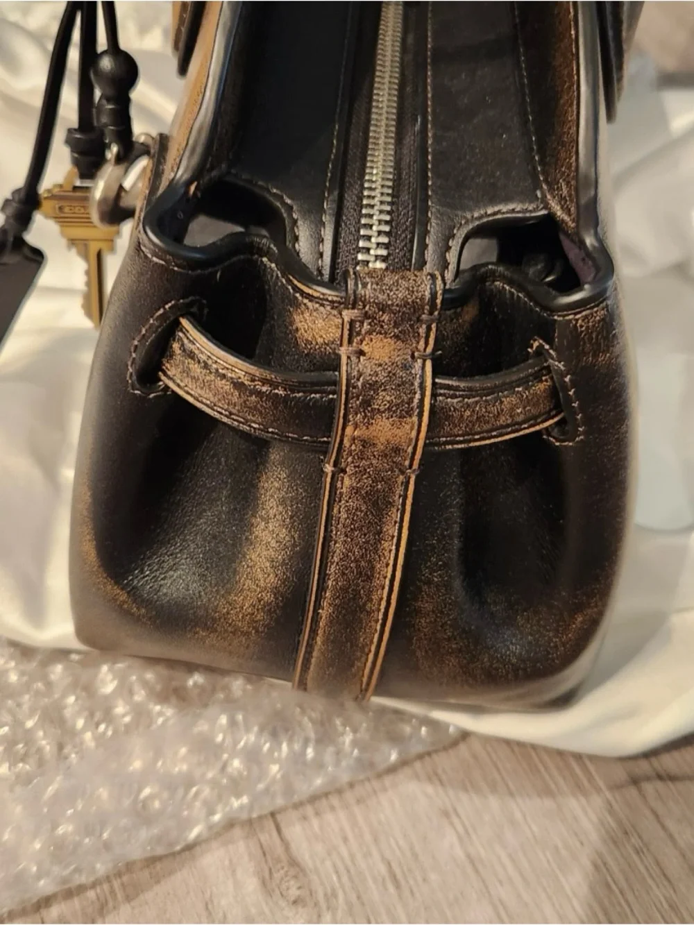Coach Empire 34 in Loved Leather East West Shoulder Bag w Charms